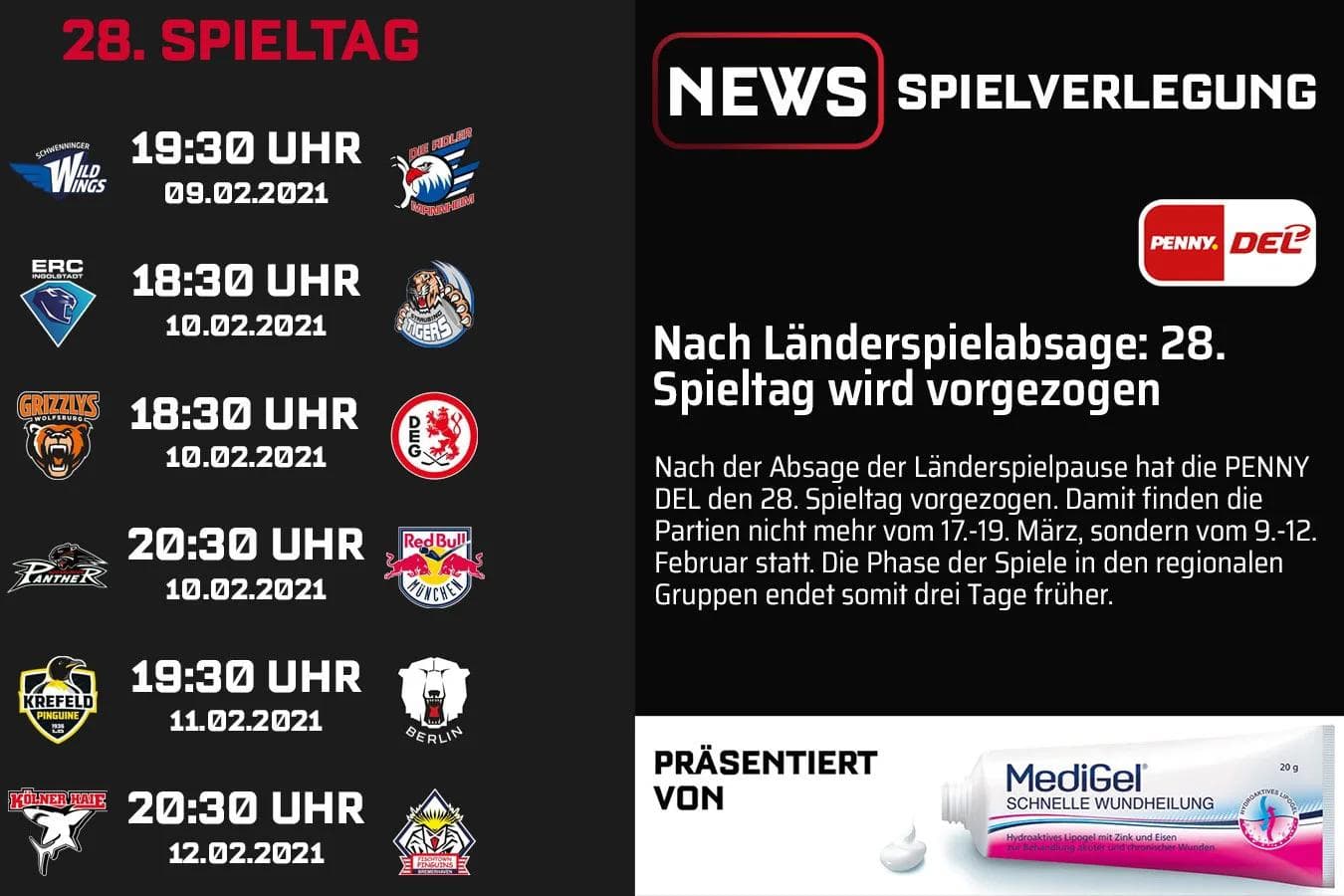 Die PENNY DEL zieht den 28. Spieltag vor.
