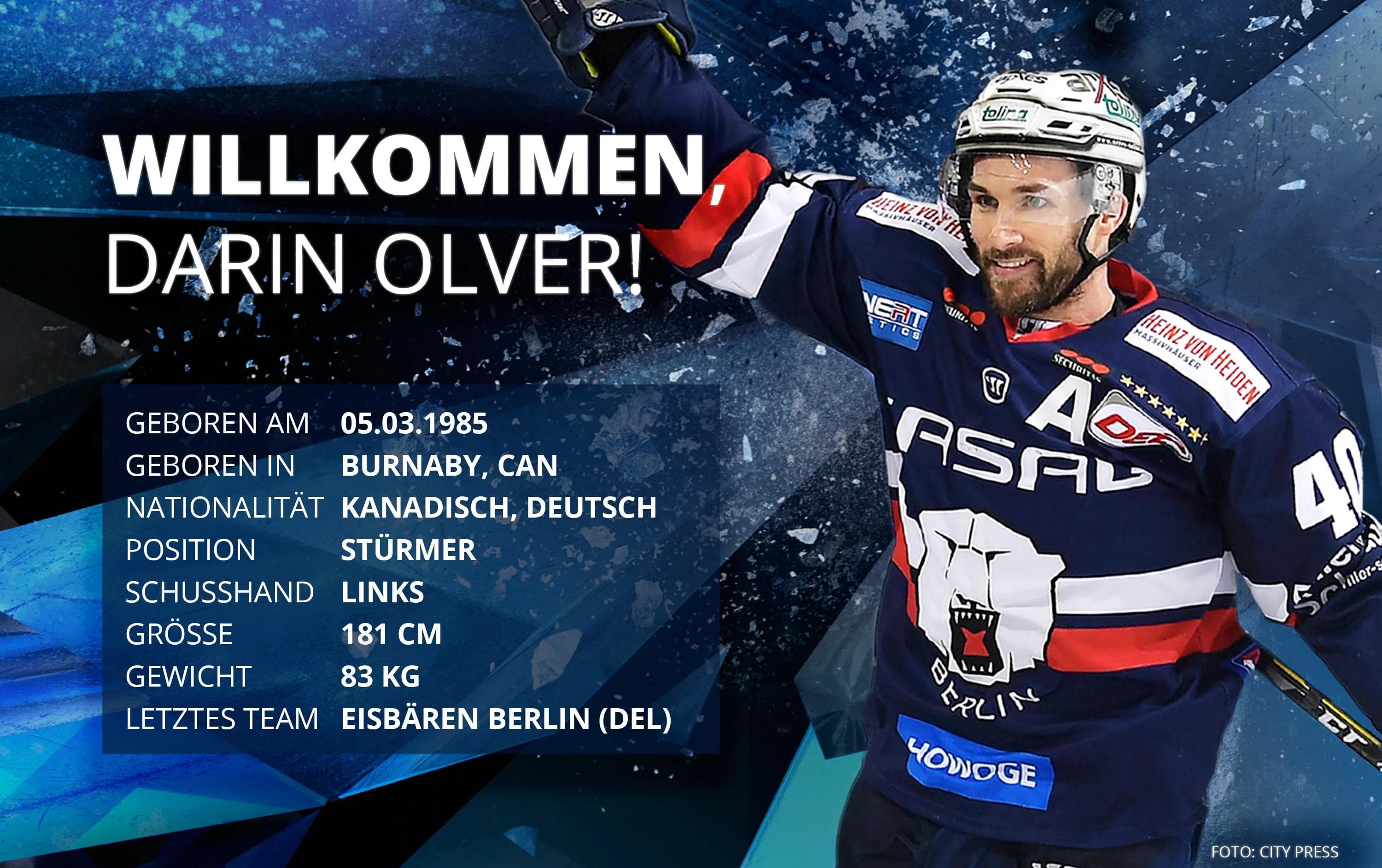 Darin Olver verstärkt den ERC. Foto: City Press