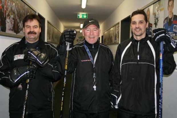 Das Trainergespann beim ERC: Jamie Bartman, Ron Kennedy und Mike Schmidt (v.l.n.r.)