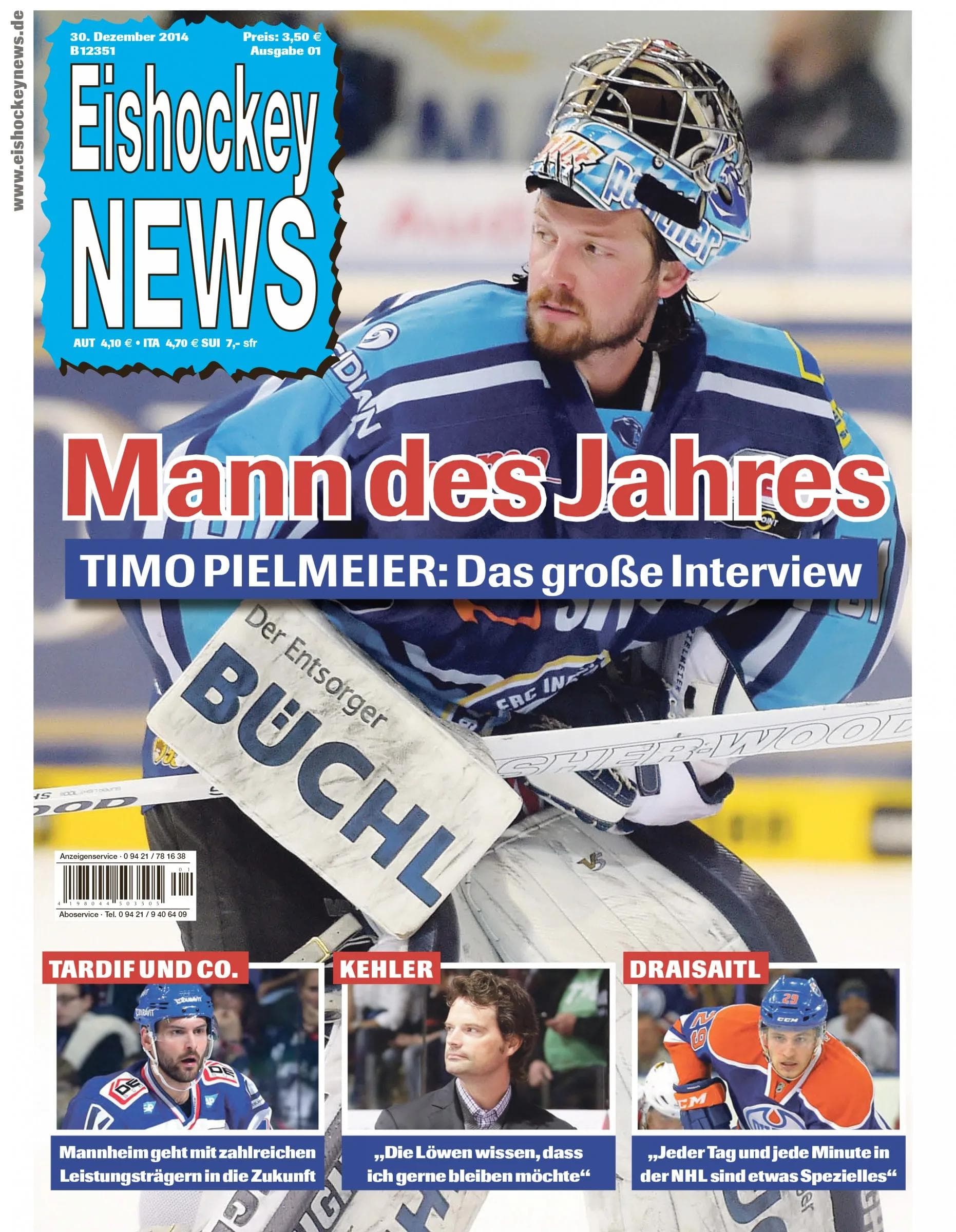 Für das Fachblatt "Eishockey News" ist Timo Pielmeier der "Mann des Jahres" 2014. Foto: EHN