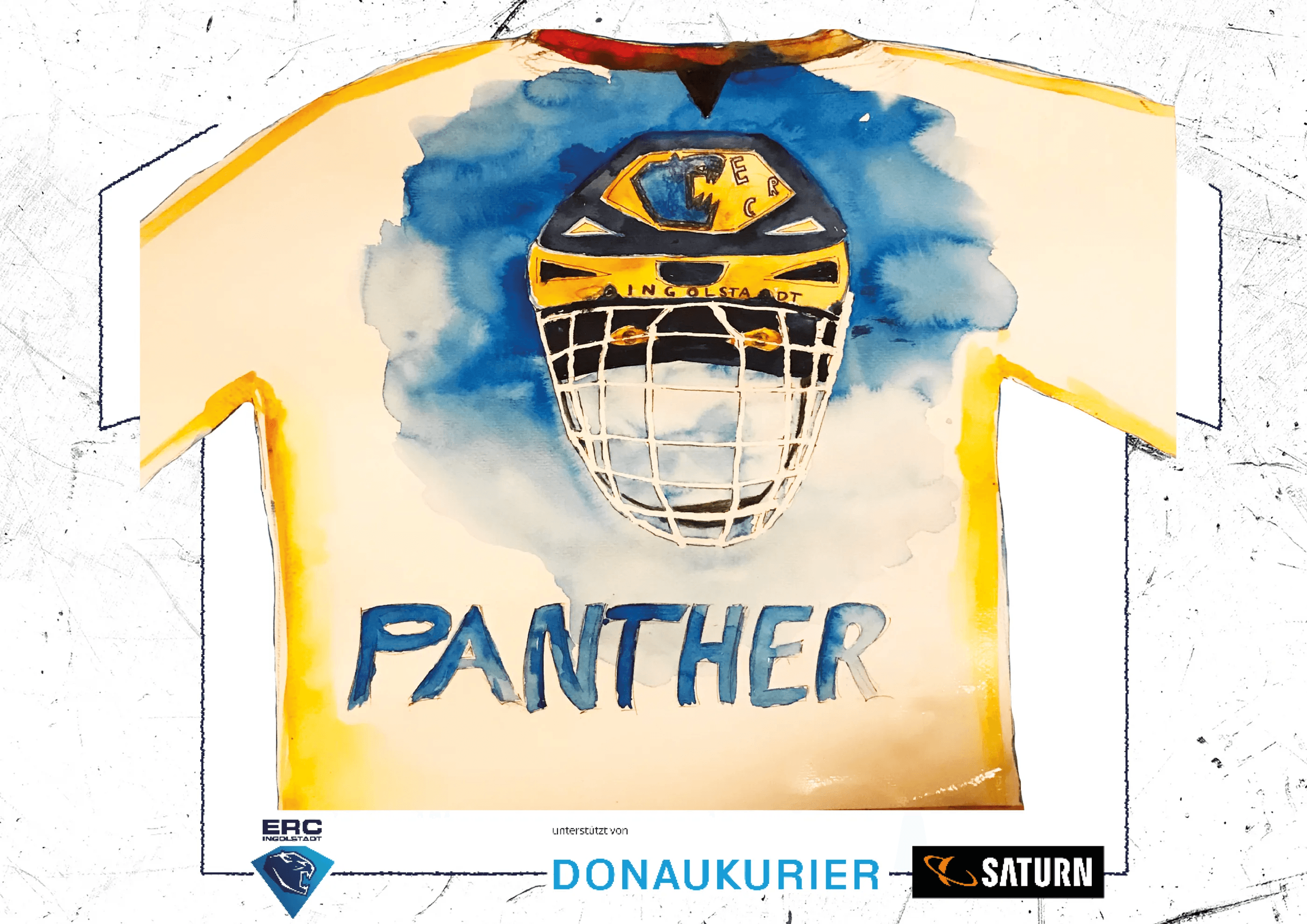 Lukas (11 Jahre) hat sein Bild im Rahmen einer Klassenaktion der Realschule Rebdorf gemalt. Das Bild zegit einen Eishockeyspieler mit Torwart- und Mund-Nasen-Maske. Wir sagen: WOW! Ein tolles Bild
