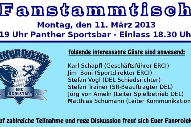 Fanstammtisch am Montag, 11.03.13 in der Panther Sportsbar